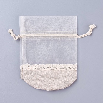 Organza Bags, with Cotton Cloth, Rectangle, Beige, 16.7x12.7x0.5cm