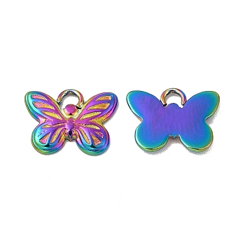 Ion Plating(IP) 304 Stainless Steel Pendants, Butterfly Charm, Rainbow Color, 9x11.5x1mm, Hole: 1.6mm