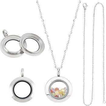 DIY Memory Locket Pendant Necklace Making Kit, Including 304 Stainless Steel Floating Locket Pendants & Necklace Making, Stainless Steel Color, 4Pcs/box