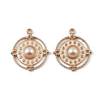 Alloy & Plastic Pendants, Flat Round Charm, Light Gold, 26x22x4mm, Hole: 1.8mm