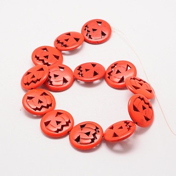 Pumpkin Jack-O'-Lantern Synthetic Turquoise Beads Strands, Dyed, Orange, 20x5mm, Hole: 1mm, about 21pcs/strand, 15.7 inch