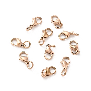 304 Stainless Steel Lobster Claw Clasps, Parrot Trigger Clasps, Rose Gold, 9x6x3mm, Hole: 3.5mm