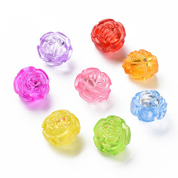 Transparent Acrylic Beads, Flower, Mixed Color, 11x10.5x9.5mm, Hole: 3mm, about 980pcs/500g