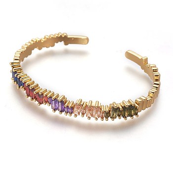 Brass Cuff Bangles, with Cubic Zirconia, Real 18K Gold Plated, 2-1/8 inchx1-5/8 inch(5.4x4.2cm)