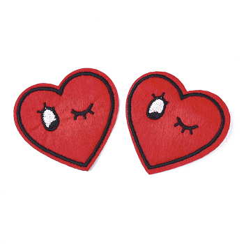 Computerized Embroidery Cloth Iron On Patches, Costume Accessories, Appliques, Heart, Red, 52x55x1.5mm