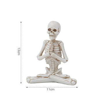 Halloween Theme Display Decoration, Yoga Skeleton Figure Ornaments, Yoga Skeletons Statue, Prayer, WhiteSmoke, 130x110mm