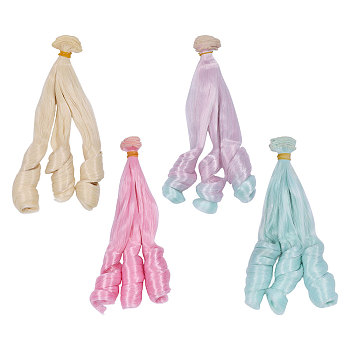 4Pcs 4 Colors High Temperature Fiber Long Flat Curly Hairstyle Doll Wig Hair, for DIY Girl BJD Makings Accessories, Mixed Color, 7.87~39.37 inch(200~1000mm), 1pc/color 