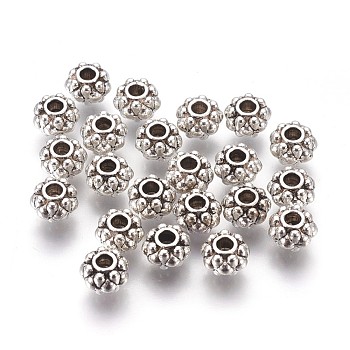 Tibetan Style Spacer Beads, Lead Free & Nickel Free & Cadmium Free, Rondelle, Antique Silver, 6.5x4.5mm thick, Hole: 1mm