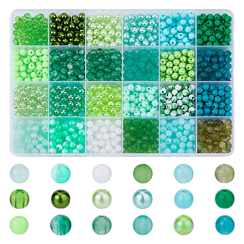 1200Pcs 24Styles Spray Painted ABS Plastic Imitation Pearl Beads, Round, Mixed Color, 6x5~6mm, Hole: 1~2mm, 50pcs/style