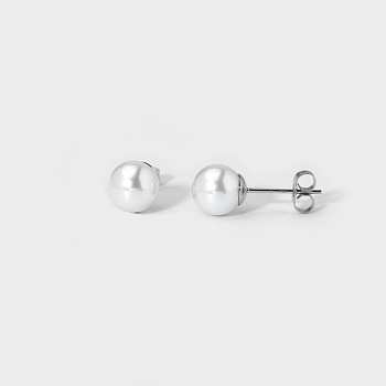 Elegant Titanium Steel Imitation Pearl Stud Earrings, Round, Silver