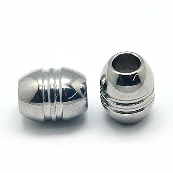 Tarnish Resistant 304 Stainless Steel Beads, Grooved Beads, Column, Stainless Steel Color, 12x15mm, Hole: 6mm