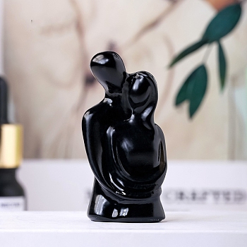 Natural Obsidian Carved Healing Hug Couple Figurines, Reiki Energy Stone Display Decorations, 50x25mm