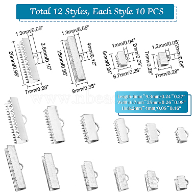 Elite 120Pcs 12 Style 304 Stainless Steel Ribbon Crimp Ends(STAS-PH0003-45)-5