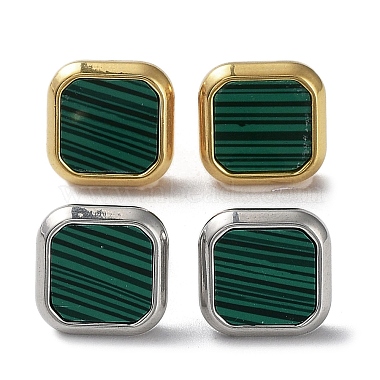 6 Pair 2 Color Square Synthetic Malachite Stud Earrings(EJEW-A024-02)-2