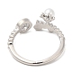 Plastic Pearl Christmas Deer Open Cuff Ring with Cubic Zirconia(RJEW-R139-01P)-2