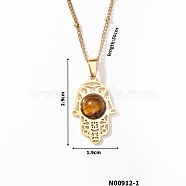 Stylish Stainless Steel Hamsa Hand Pendant Necklace Fashion Jewelry for Women, Golden, 19.69 inch(50cm)(ZT9341-1)