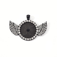 Alloy Pendant Cabochon Settings, with Crystal Rhinestone, Cadmium Free & Lead Free, Flat Round with Wing, Electrophoresis Black, Tray: 25mm, 41.5x60x3.5mm, Hole: 5x3.5mm(PALLOY-S107-003B-EB-RS)
