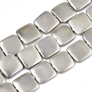 Spray Painted Shell Pearl Beads Strands, Square, Light Grey, 15x15x3.5mm, Hole: 0.8mm, about 24pcs/Strand, 14.57 inch(37cm)(X-SSHEL-R045-03B-02)