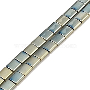 Electroplated Non-magnetic Synthetic Hematite Beads Strands, Square, 2-Hole, Blue Plated, 5x5x2mm, Hole: 0.8mm, about 74pcs/strand, 15.75 inch(40cm)(G-G089-B02-18)