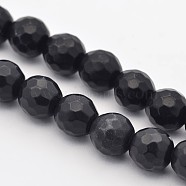 Faceted Round Natural Black Stone Beads Strands, 6mm, Hole: 1mm, about 63pcs/strand, 15.55 inches(G-E302-066-6mm)