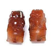 Natural Agate Beads, Dyed & Heated, Carved Animal Beads, FireBrick, 23~25x12~13x11.4~13mm, Hole: 2.5mm(G-Q166-09B)