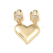 Rack Plating Brass Micro Pave Cubic Zirconia 2-Loop Pendants, Heart with Lock Charm, Cadmium Free & Lead Free, Long-Lasting Plated, Real 18K Gold Plated, 24mm, Hole: 2mm, Heart: 16x16x3mm(KK-C019-35G)