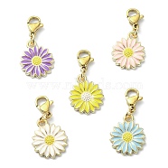 Alloy Enamel Pendant Decorations, with Stainless Steel Lobster Claw Clasps, Flower, Golden, 27.5mm(HJEW-JM01213-01)