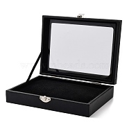 Rectangle Velvet Badge Presentation Box, Visible Window Case with Snap Buttons, for Jewelry, Brooch Showing, Black, 20x15.2x4.5cm(VBOX-XCP0001-02)