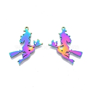 Ion Plating(IP) 201 Stainless Steel Pendants, Witch, Rainbow Color, 32.5x27x1.5mm, Hole: 1.5mm(STAS-N098-108M)