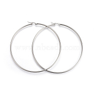 201 Stainless Steel Big Hoop Earrings, with 304 Stainless Steel Pin, Hypoallergenic Earrings, Ring Shape, Stainless Steel Color, 12 Gauge, 82.5x2mm, Pin: 1mm(X-EJEW-A052-20E-P)