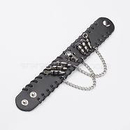 Punk Rock Style Cowhide Leather Rivet Bracelets, with Alloy & Iron Findings, Black, 220x35x2mm(8-5/8 inchx1-3/8 inch)(BJEW-D438-24B)
