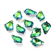 AB Color Plated Electroplate Glass Pendants, Faceted, Leaf, Yellow Green, 16x11x6mm, Hole: 1mm(X-EGLA-O003-06C-05)