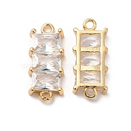 Brass Connector Charms, with Clear Glass, Rectangle Links, Real 18K Gold Plated, 7.5x17.5x3mm, Hole: 1mm(KK-B074-52G)