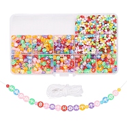 DIY Jewelry Set Making, Bracelet & Necklace with Opaque Acrylic Spacer Beads, Transparent Acrylic Beads and Waxed Polyester Cord, Mixed Color, 1560Pcs/Set(DIY-YW0002-07)