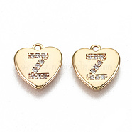 Brass Micro Pave Clear Cubic Zirconia Charms, Nickel Free, Real 18K Gold Plated, Flat Heart, Letter.Z, 10x10x1mm, Hole: 1mm(KK-N231-234Z-NF)