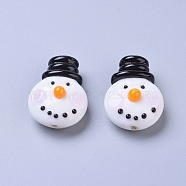 Handmade Lampwork Beads, Christmas Snowman, White, 27x20x12.8mm, Hole: 1.6mm(X-LAMP-I020-15)
