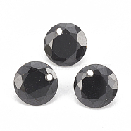Cubic Zirconia Charms, Faceted, Flat Round, Black, 4x2mm, Hole: 0.7mm(X-ZIRC-N033-C-01)