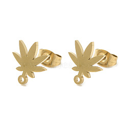 Ion Plating(IP) 304 Stainless Steel Stud Earring Findings, Maple Leaf, Golden, 11.5x10mm, Hole: 1.2mm, Pin: 0.7x11mm(STAS-I206-18G)