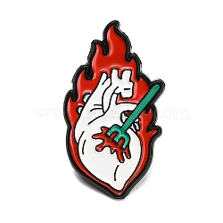 Gothic Enamel Pins, Alloy Lapel Pin Backs for Backpack Clothes, Flaming Heart & Pitchfork, Black, Red, 30.5x17mm(JEWB-C058-01A-EB)