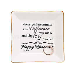 Porcelain Square Ring Holder, Jewelry Tray, for Holding Small Jewelries, Rings, Necklaces, Earrings, Bracelets, Trinket, for Women Girls Birthday Gift, Word, 10.5x10.5x2.7cm(DJEW-WH0013-003)