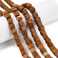 Natural Wood Lace Stone Beads Strands, Cube, 6~7x6~6.5x6~6.5mm, Hole: 1mm, about 60~61pcs/strand, 15~15.366''(38.1~39cm)(G-T139-6x6-03B)