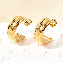 304 Stainless Steel Stud Earrings, Two-layer C-Shaped, Real 18K Gold Plated, 20x22x8mm(EJEW-L313-05G)