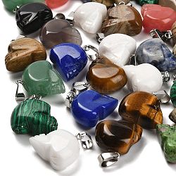 Natural & Synthetic Mixed Gemstone Pendants, with Stainless Steel Color Plated 201 Stainless Steel Snap on Bails, Skull, Mixed Dyed and Undyed, 18~18.5x9.5~10x20~21mm, Hole: 7.5x4.5mm(G-Z067-02P-01)