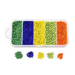 6000Pcs 5 Colors Glass Seed Beads, Opaque Colours Seed, Round, Mixed Color, 12/0, 2mm, Hole: 1mm, 1200pcs/color(SEED-YW0001-15B)