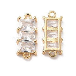 Brass Connector Charms, with Clear Glass, Rectangle Links, Real 18K Gold Plated, 7.5x17.5x3mm, Hole: 1mm(KK-B074-52G)