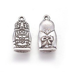 Tibetan Style Alloy Pendants, The Russian Matryoshka Doll/Russian Doll Shape, Cadmium Free & Lead Free, Antique Silver, 18x8.5x3mm, Hole: 1mm(TIBEP-2327-AS-LF)