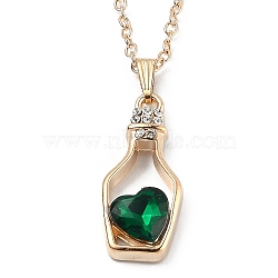 Alloy Resin Pendant Necklaces, with Cable Chains, Bottle with Heart, Light Gold, Sea Green, 16.73 inch(42.5cm)(NJEW-B0003-02LG)