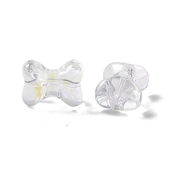 Electroplate Transparent Glass Bead, AB Color, Bowknot, White, 9.5x12.5x7mm, Hole: 1.2mm