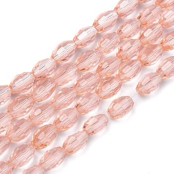Glass Beads Strands, Faceted, Oval, Pink, about 6mm long, 4mm thick, hole: 1mm, about 72pcs/strand