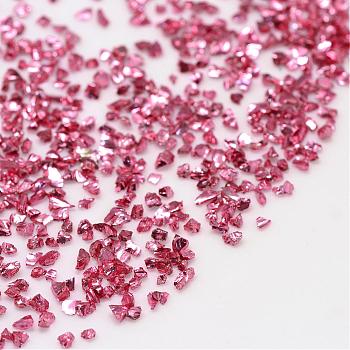 Piezo Glass Beads, No Hole Beads, Chip, Hot Pink, 0.6~1x0.6~1mm, about 440~450g/bag